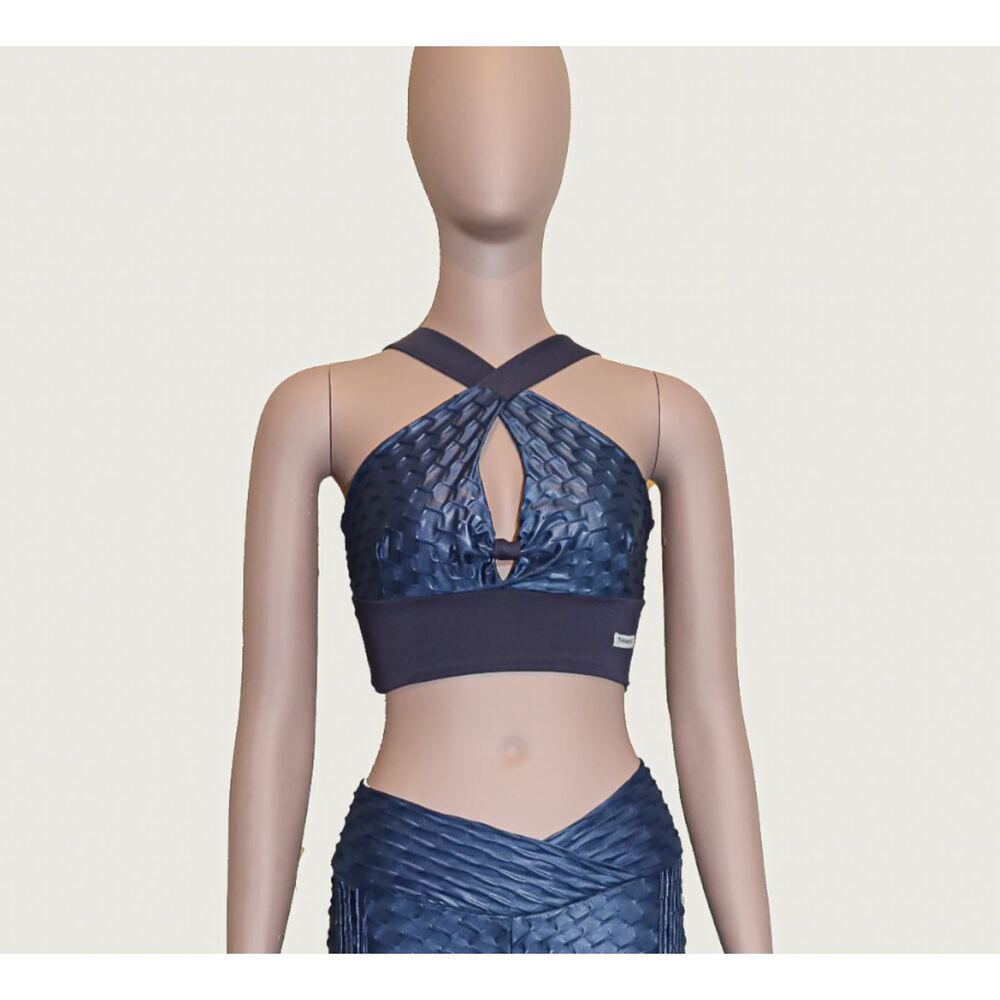 Navy Blue Textured Activewear Set Small Sports Bra & Leggings - Picture 6 of 6